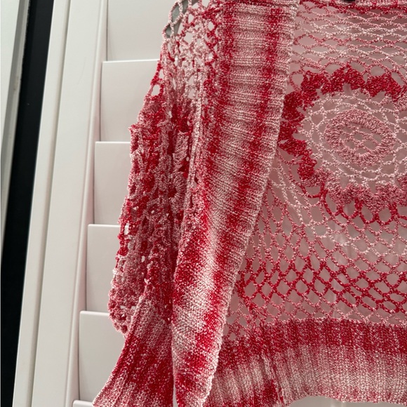 Miracle City Alfred Dunner Red and White Open-Knit Cardigan - Picture 3 of 11